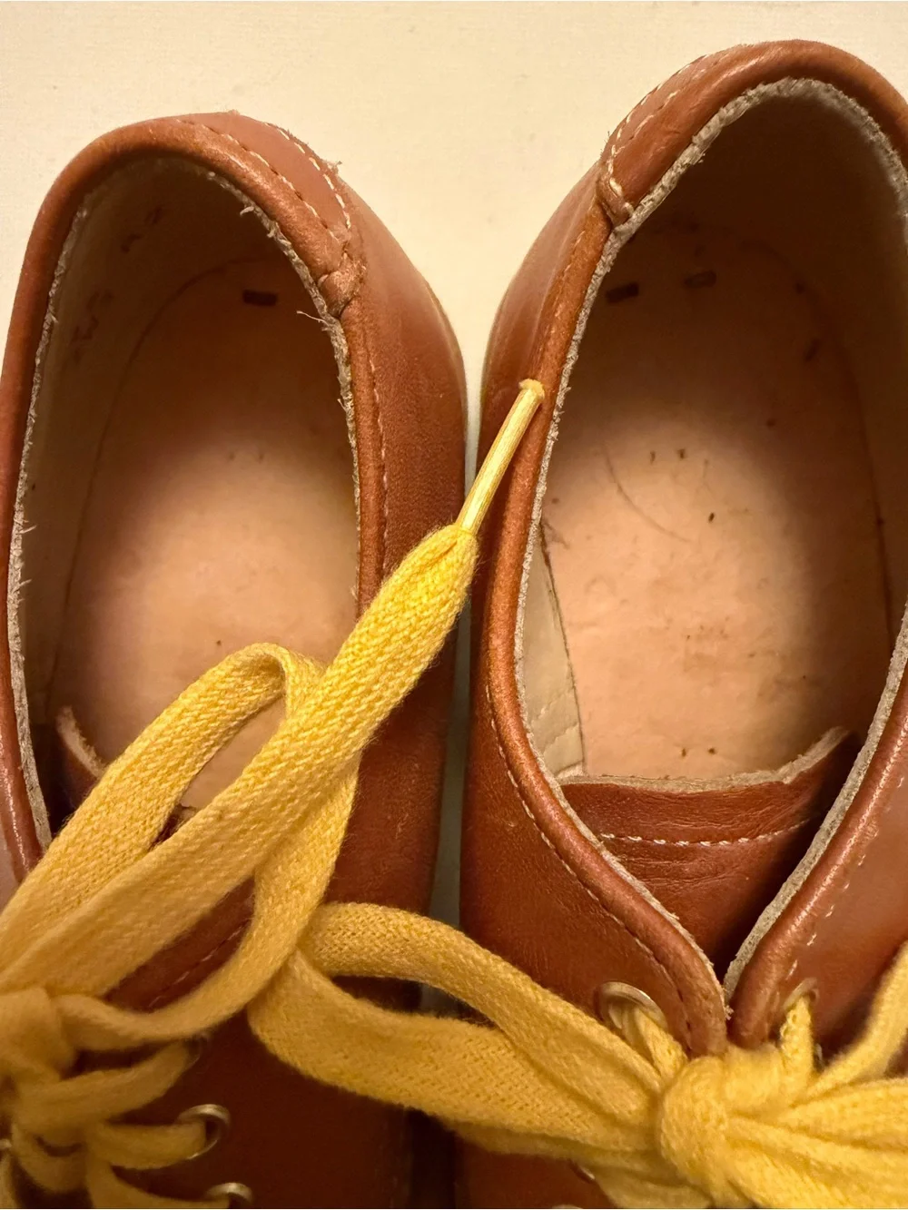 Kids Brown Leather Lace-Up Shoes with Yellow Laces